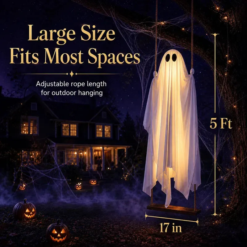 5FT Hanging Ghost Swing with Remote-Controlled Lights