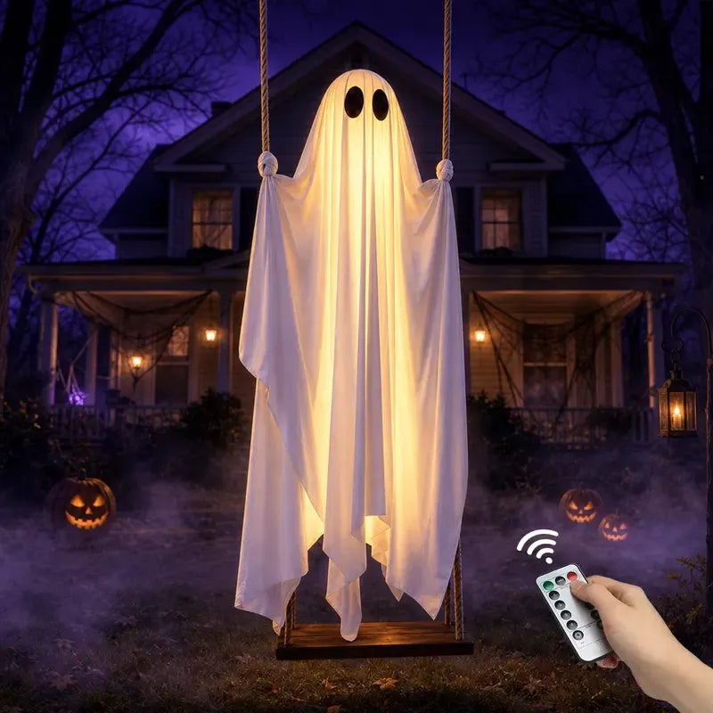 5FT Hanging Ghost Swing with Remote-Controlled Lights