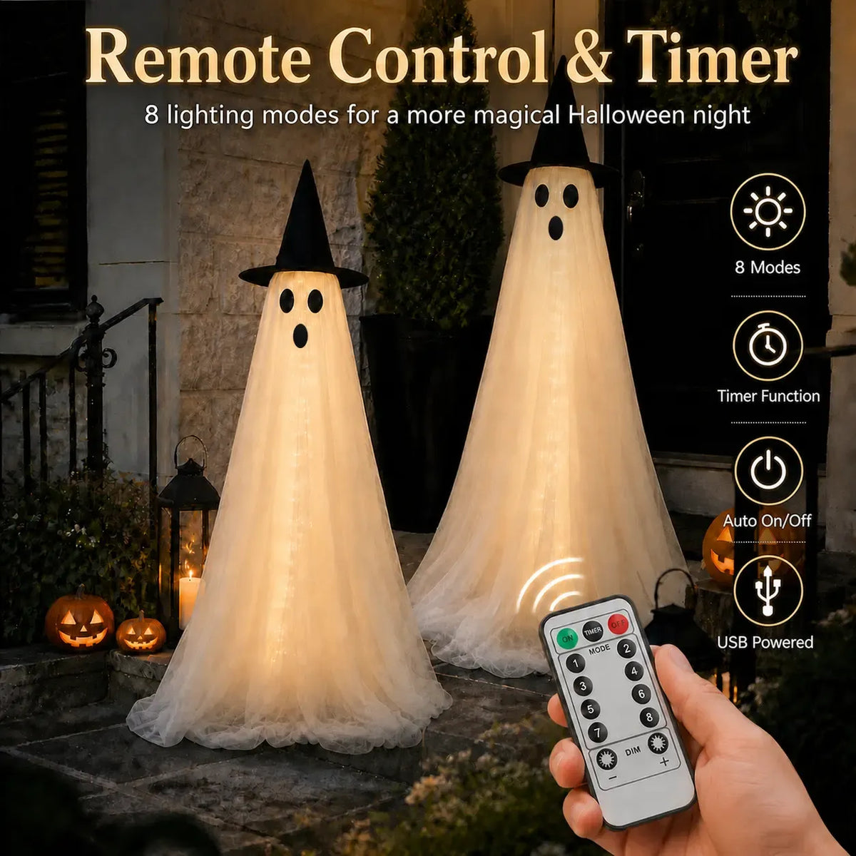 2-Pack 5FT Lighted Halloween Ghost Decorations