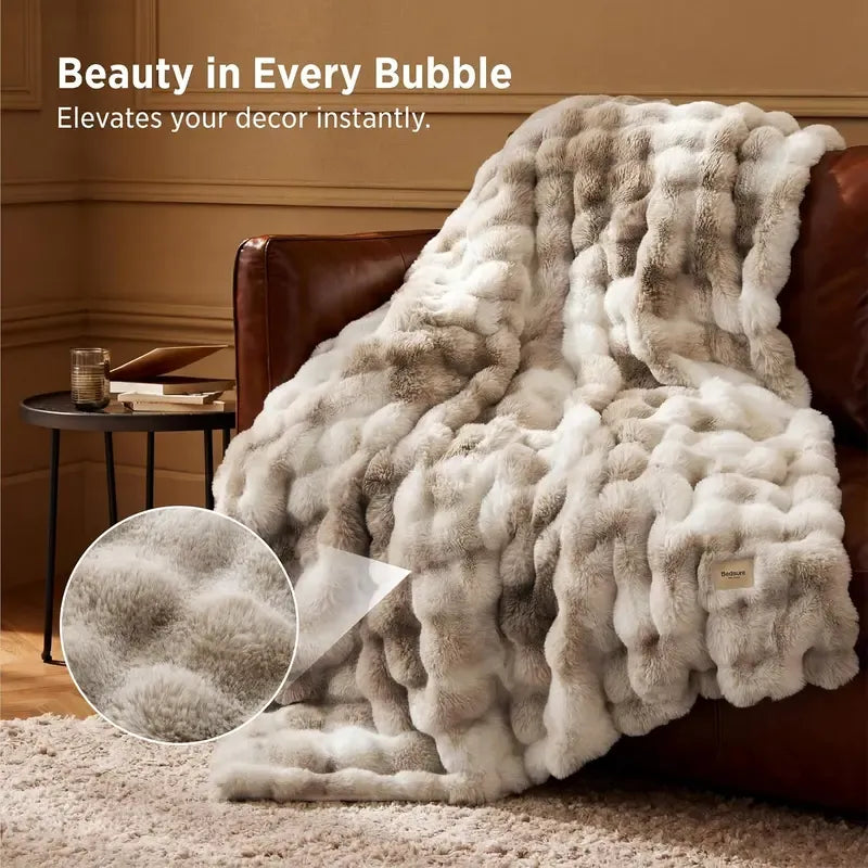 Bedsure Faux Rabbit Fur Plush Throw Blanket