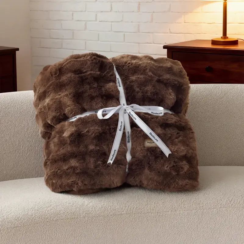 Bedsure Faux Rabbit Fur Plush Throw Blanket